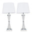 ValueLights Pair Of Contemporary Polished Chrome Hourglass Design Table Lamps With White Shades