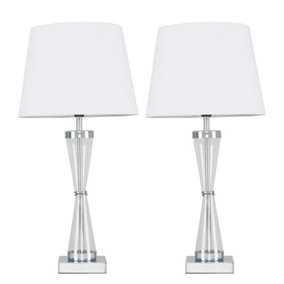 ValueLights Pair Of Contemporary Polished Chrome Hourglass Design Table Lamps With White Shades