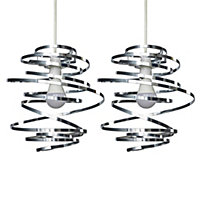 ValueLights Pair Of Contemporary Silver Chrome Metal Double Ribbon Spiral Swirl Ceiling Light Shades