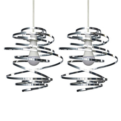 ValueLights Pair Of Contemporary Silver Chrome Metal Double Ribbon Spiral Swirl Ceiling Light Shades