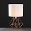 ValueLights Pair of Copper Metal Basket Cage Bed Side Table Lamps with White Fabric Shades With LED Golfball Bulb In Warm White