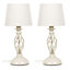 ValueLights Pair of Cream Twist Table Lamps with a Fabric Lampshade Bedroom Bedside Light - Bulbs Included