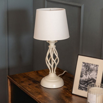 ValueLights Pair of Cream Twist Table Lamps with a Fabric Lampshade Bedroom Bedside Light