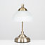ValueLights Pair Of Curved Antique Brass And Frosted Glass Bedside Table Lamps