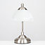 ValueLights Pair Of Curved Brushed Chrome And Frosted Glass Bedside Table Lamps