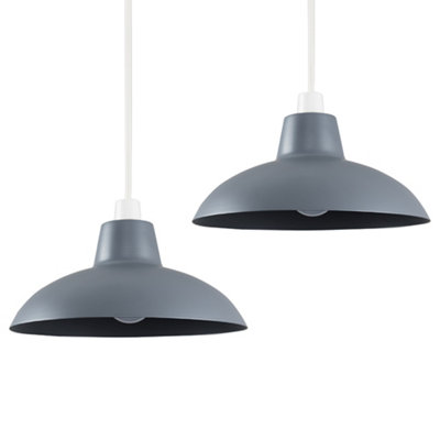 ValueLights Pair Of Dark Grey Metal Easy Fit Living Room Bedroom Ceiling Pendant Light Shades