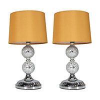 ValueLights Pair Of  Decorative Chrome And Mosaic Crackle Glass Table Lamps With Mustard Shades