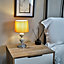 ValueLights Pair Of  Decorative Chrome And Mosaic Crackle Glass Table Lamps With Mustard Shades