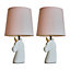ValueLights Pair Of Gloss White And Gold Ceramic Unicorn Table Lamps With Pink Light Shades