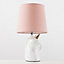ValueLights Pair Of Gloss White And Gold Ceramic Unicorn Table Lamps With Pink Light Shades