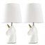 ValueLights Pair Of Gloss White And Gold Ceramic Unicorn Table Lamps With White Light Shades