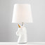 ValueLights Pair Of Gloss White And Gold Ceramic Unicorn Table Lamps With White Light Shades