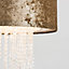 ValueLights Pair Of Gold Velvet Cylinder Ceiling Pendant Light Shades With Clear Acrylic Droplets