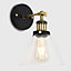 ValueLights Pair Of Industrial Black And Gold Wall Light Fittings With Clear Glass Light Shades