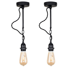 ValueLights Pair Of Industrial Steampunk Satin Black Wall Ceiling Light Fittings