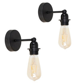 ValueLights Pair Of Industrial Steampunk Style Satin Black Pipework Single Wall Lights