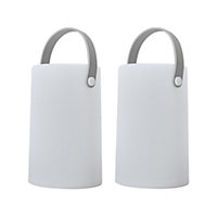 ValueLights Pair Of IP44 Rated LED Outdoor White Colour Changing Lantern Table Lamps Rechargeable