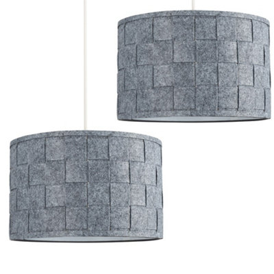 ValueLights Pair Of Large Modern Weave Design Drum Ceiling Pendant Light Shades In Grey Felt Finish