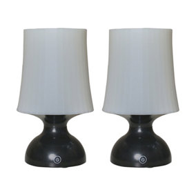 ValueLights Pair Of LED Wireless Outdoor Portable Battery Operated Black Touch Table Lamps With White Shades