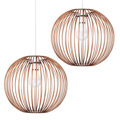 ValueLights Pair Of Metal Basket Style Globe Ceiling Pendant Light Shades In Copper Effect Finish