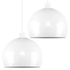 ValueLights Pair Of Mini Retro Gloss White Arco Style Dome Ceiling Pendant Light Shades