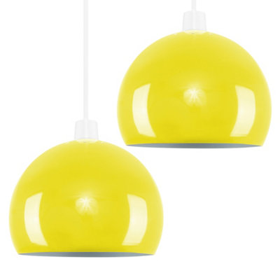 ValueLights Pair Of Mini Retro Gloss Yellow Arco Style Dome Ceiling Pendant Light Shades