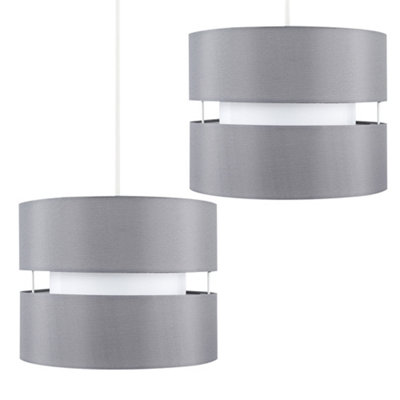 ValueLights Pair Of Modern 2 Tier Grey Cylinder Ceiling Pendant Light Shades