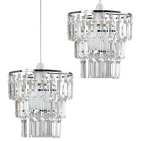ValueLights Pair Of Modern 3 Tier Clear Jewel Effect Droplets Ceiling Pendant Light Shades