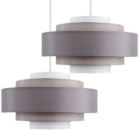 ValueLights Pair Of Modern 3 Tone Grey 5 Tier Cylinder Ceiling Pendant Light Shades