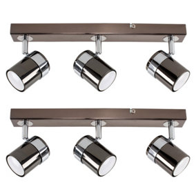 ValueLights Pair Of Modern 3 Way Black And Chrome Straight Bar Ceiling Spotlights