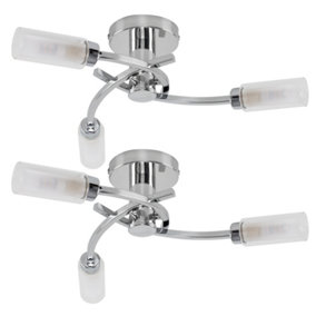 ValueLights Pair Of Modern 3 Way Spiral Flush Silver Chrome Ceiling Light Fittings With Glass Shades