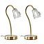 ValueLights Pair Of Modern Antique Brass And Decorative Glass Swan Neck Touch Bedside Table Lamps