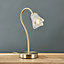 ValueLights Pair Of Modern Antique Brass And Decorative Glass Swan Neck Touch Bedside Table Lamps