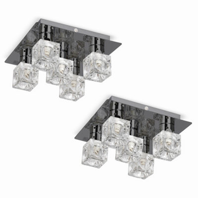 ValueLights Pair Of Modern Black Chrome Ice Cube 5 Way Flush Ceiling Lights