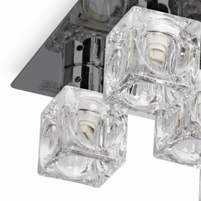ValueLights Pair Of Modern Black Chrome Ice Cube 5 Way Flush Ceiling Lights