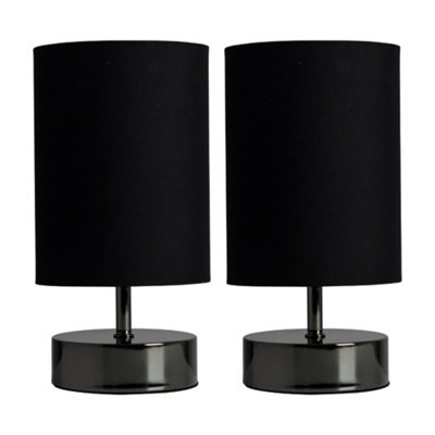 ValueLights Pair Of Modern Black Chrome Touch Dimmer Bedside Table Lamps With Black Light Shades