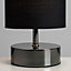 ValueLights Pair Of Modern Black Chrome Touch Dimmer Bedside Table Lamps With Black Light Shades