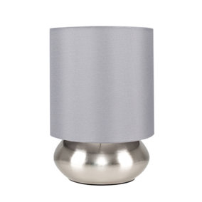 ValueLights Pair Of Modern Brushed Chrome Bedside Touch Table Lamps With Grey Shades