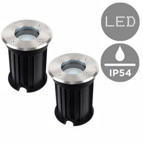 ValueLights Pair Of Modern Bushed Chrome IP54 Rated Outdoor Garden Walk Over Lights
