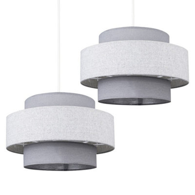 ValueLights Pair Of Modern Ceiling Pendant Light Shades In Dark Grey And Light Grey Herringbone Finish