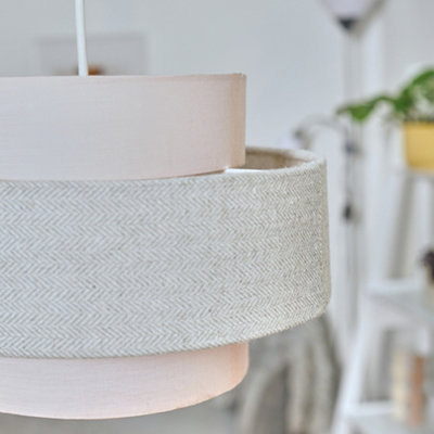 ValueLights Pair Of Modern Ceiling Pendant Light Shades In Pink And Grey Herringbone Finish
