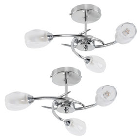 ValueLights Pair Of Modern Chrome 3 Way Ceiling Lights With Frosted Glass Shades