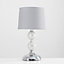 ValueLights Pair Of Modern Chrome And Mosiac Crackle Glass Table Lamps With Grey Shade