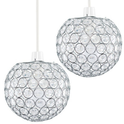 ValueLights Pair Of Modern Chrome Globe Ceiling Light Shades With Acrylic Crystal Effect Jewels