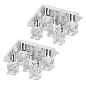 ValueLights Pair Of Modern Chrome Ice Cube 5 Way Flush Ceiling Lights