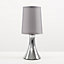 ValueLights Pair Of Modern Chrome Trumpet Touch Table Lamps With Grey Fabric Shade