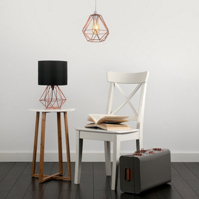 ValueLights Pair Of Modern Copper Metal Basket Cage Table Lamps With Black Fabric Shades