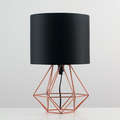 ValueLights Pair Of Modern Copper Metal Basket Cage Table Lamps With Black Fabric Shades
