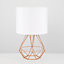 ValueLights Pair Of Modern Copper Metal Basket Cage Table Lamps With White Fabric Shades