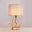 ValueLights Pair Of Modern Copper Metal Basket Cage Touch Table Lamps With Grey Shades